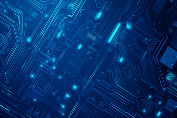 Futuristic vector illustration of a blue circuit board with intricate digital tech elements, perfect for advanced technology backgrounds.