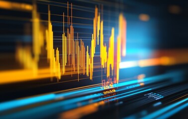 Obraz premium Digital stock market chart background with blurred trading bar graph and financial data