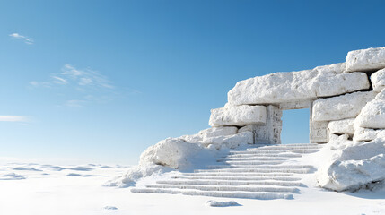 Thawing permafrost revealing ancient structures beneath the snow