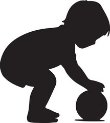 silhouette of a toddler playing with ball vector art illustration