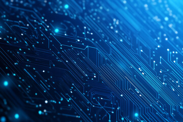 Futuristic vector illustration of a blue circuit board with intricate digital tech elements, perfect for advanced technology backgrounds.