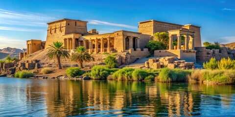 Fototapeta premium Ancient Philae temple complex on an island in the Nile River, Egypt, ancient, architecture, historical