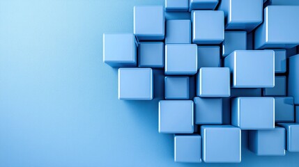 A collection of blue cubes arranged on a light blue background, creating a modern and minimalistic design.