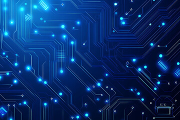 Futuristic vector illustration of a blue circuit board with intricate digital tech elements, perfect for advanced technology backgrounds.