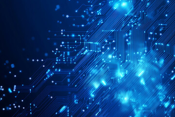 Fototapeta premium Futuristic vector illustration of a blue circuit board with intricate digital tech elements, perfect for advanced technology backgrounds.