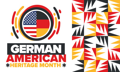Obraz premium German-American Heritage Month. Happy holiday celebrate annual in October. Germany and United States flag. Culture month. Patriotic design. Poster, card, banner, template. Vector illustration