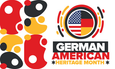 Obraz premium German-American Heritage Month. Happy holiday celebrate annual in October. Germany and United States flag. Culture month. Patriotic design. Poster, card, banner, template. Vector illustration