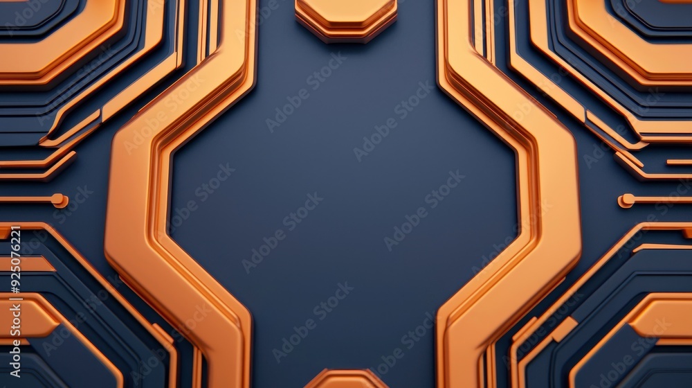 Poster abstract digital circuit design with orange lines on a dark background. ideal for technology and inn