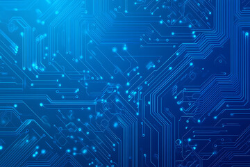 Futuristic vector illustration of a blue circuit board with intricate digital tech elements, perfect for advanced technology backgrounds.