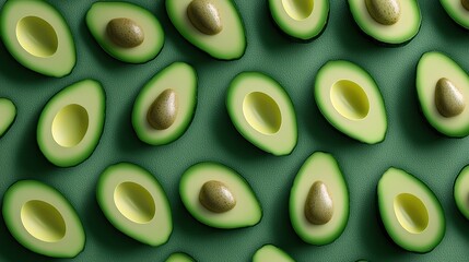 A close up of many green avocados