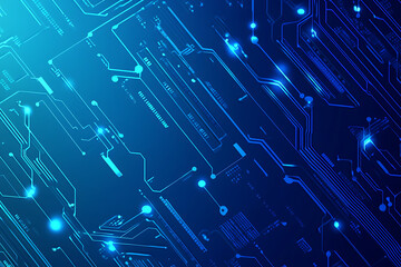Futuristic vector illustration of a blue circuit board with intricate digital tech elements, perfect for advanced technology backgrounds.