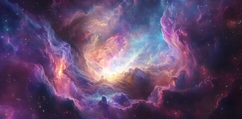 Colorful space galaxy cloud nebula. Stary night cosmos. nebula and galaxies in space. seamless looping virtual video animation background. Generative AI