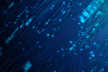 Futuristic vector illustration of a blue circuit board with intricate digital tech elements, perfect for advanced technology backgrounds.