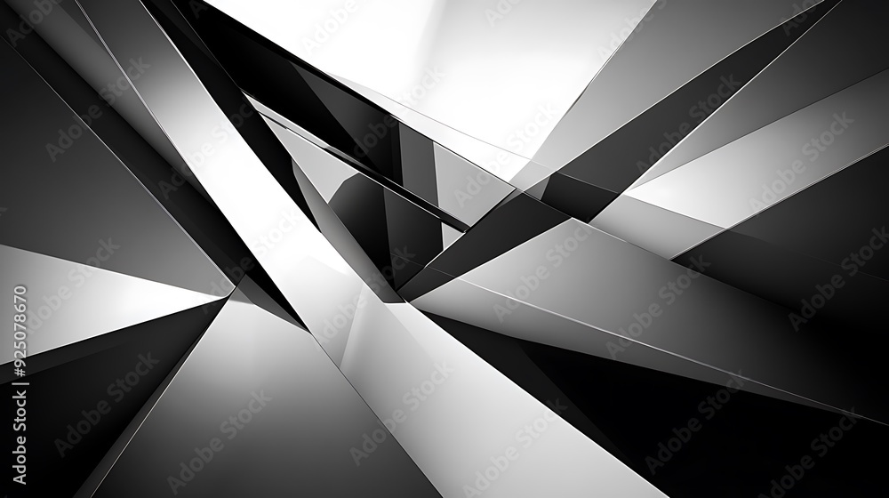 Fototapete sharp modern abstract background with angular shapes in monochromatic black, white, and grey palette