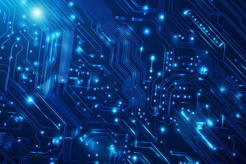Futuristic vector illustration of a blue circuit board with intricate digital tech elements, perfect for advanced technology backgrounds.