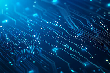 Futuristic vector illustration of a blue circuit board with intricate digital tech elements, perfect for advanced technology backgrounds.