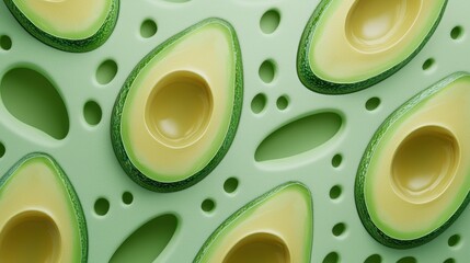 A close up of several green avocados on a green background