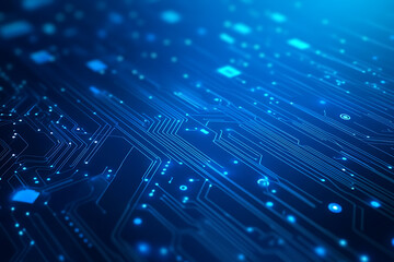 Obraz premium Futuristic vector illustration of a blue circuit board with intricate digital tech elements, perfect for advanced technology backgrounds.