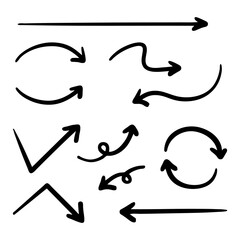 ベクターのペンの手書きの矢印セット 白黒