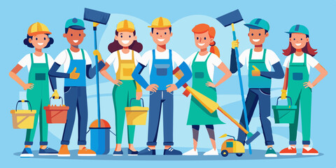 Set of cleaning service employees and equipment and tools for cleaning premises. Cleaning order
