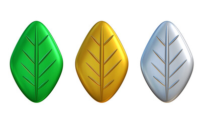 Green leaf , Gold leaf, Silver leaf on png transparent background.