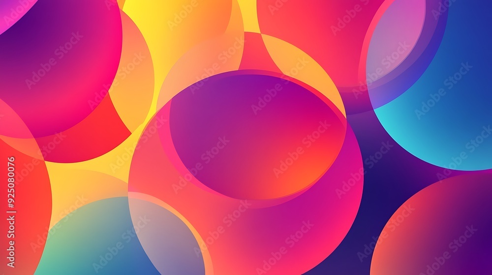 Poster Vibrant Modern Abstract Background with Overlapping Circular Shapes in Bright Colors