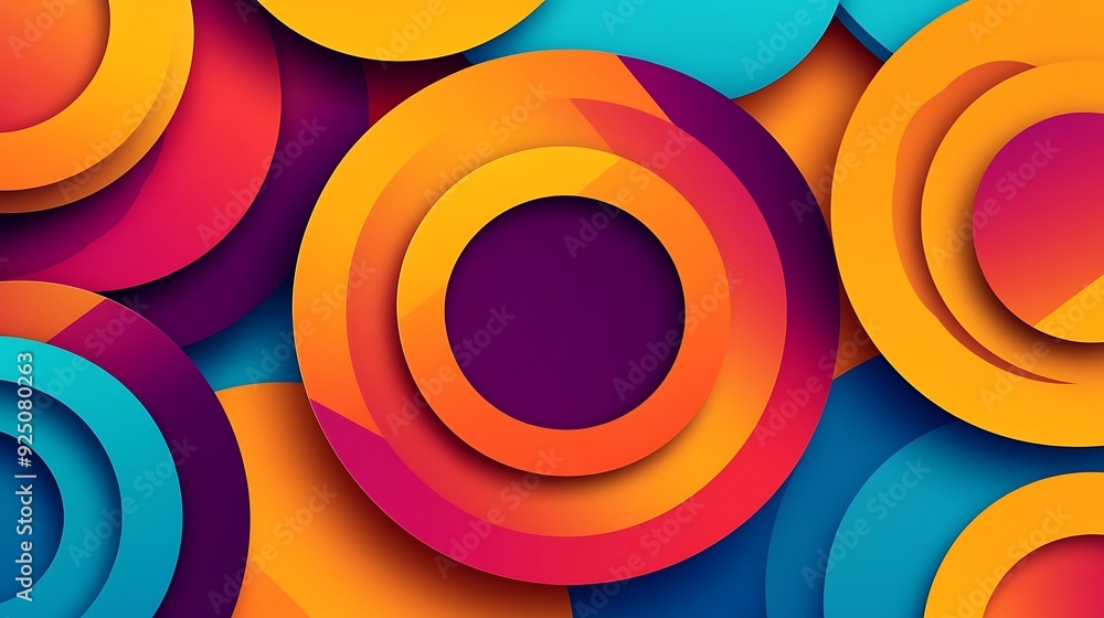 Poster Vibrant Modern Abstract Background with Overlapping Circular Shapes in Bright Colors