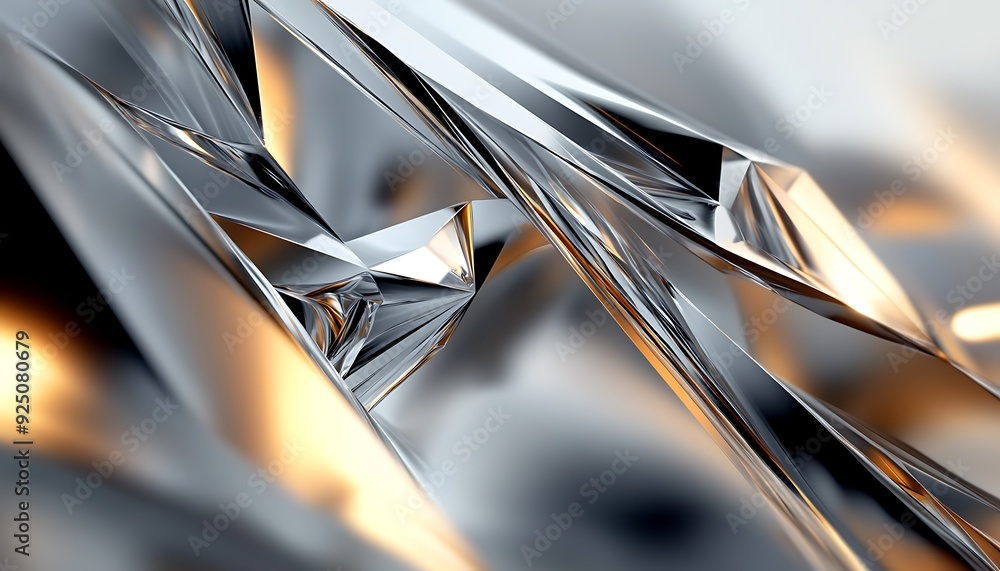 Fototapete Futuristic Modern Abstract Background with Metallic Sheen and Angular Lines in Silver and Gold