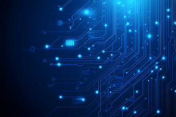 Obraz premium Futuristic vector illustration of a blue circuit board with intricate digital tech elements, perfect for advanced technology backgrounds.