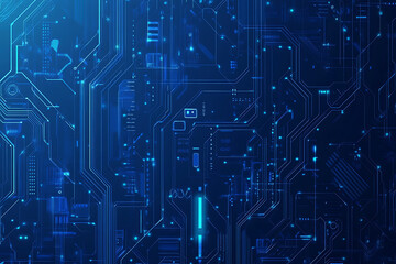 Futuristic vector illustration of a blue circuit board with intricate digital tech elements, perfect for advanced technology backgrounds.
