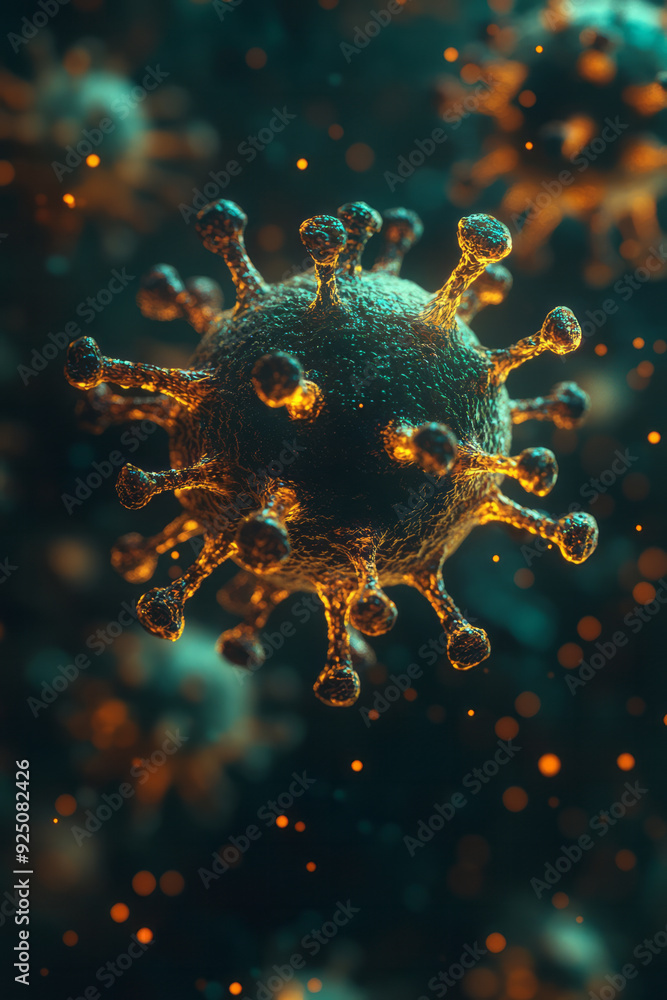 Poster a global map with highlighted areas showing the spread of a virus, symbolizing the worldwide impact 