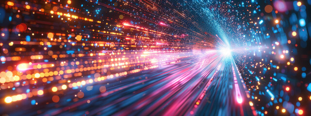 Naklejka premium Futuristic Digital Neon Fiber Optic Lines Abstract Texture Background