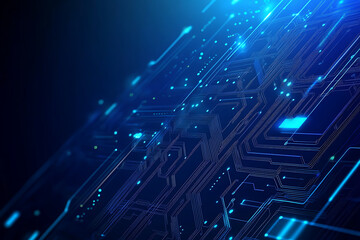 Futuristic vector illustration of a blue circuit board with intricate digital tech elements, perfect for advanced technology backgrounds.