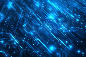 Futuristic vector illustration of a blue circuit board with intricate digital tech elements, perfect for advanced technology backgrounds.