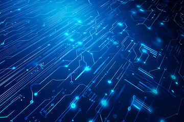 Obraz premium Futuristic vector illustration of a blue circuit board with intricate digital tech elements, perfect for advanced technology backgrounds.