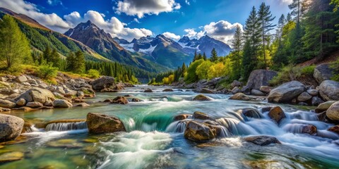 Mountain stream crystal clear rushing water
