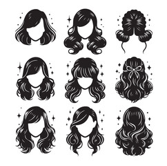 women wigs hairstyle silhouette vector illustration