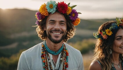 man with a wreath on his head, pagan holiday