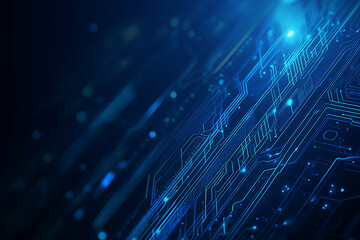 Futuristic vector illustration of a blue circuit board with intricate digital tech elements, perfect for advanced technology backgrounds.