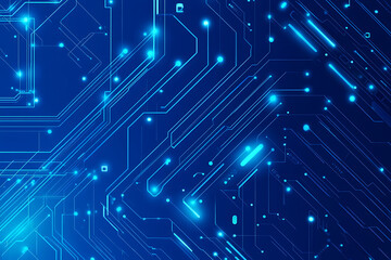 Futuristic vector illustration of a blue circuit board with intricate digital tech elements, perfect for advanced technology backgrounds.