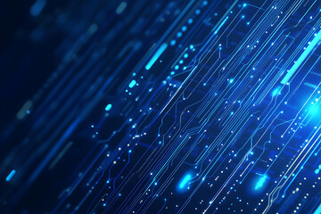 Futuristic vector illustration of a blue circuit board with intricate digital tech elements, perfect for advanced technology backgrounds.