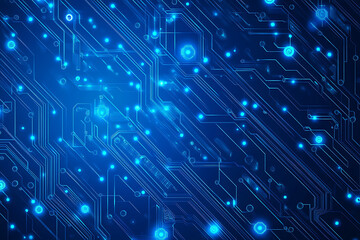 Futuristic vector illustration of a blue circuit board with intricate digital tech elements, perfect for advanced technology backgrounds.