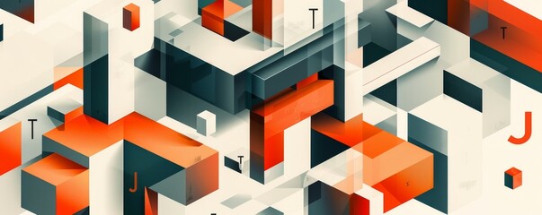 Abstract geometric shapes in modern art composition with vibrant colors and 3D depth effect