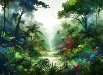 ジャングルの水彩背景