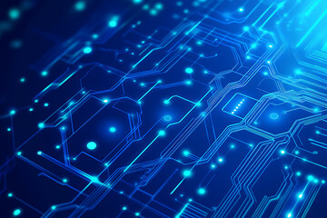 Obraz premium Futuristic vector illustration of a blue circuit board with intricate digital tech elements, perfect for advanced technology backgrounds.
