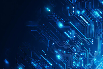 Futuristic vector illustration of a blue circuit board with intricate digital tech elements, perfect for advanced technology backgrounds.