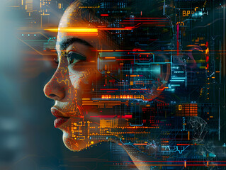Futuristic portrait of a Latina girl or artificial intelligence face