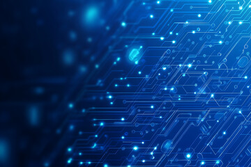Futuristic vector illustration of a blue circuit board with intricate digital tech elements, perfect for advanced technology backgrounds.