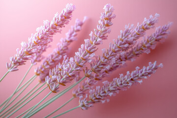 A sprig of dried lavender, isolated on a pastel mauve background, symbolizing the calming essence of autumn,