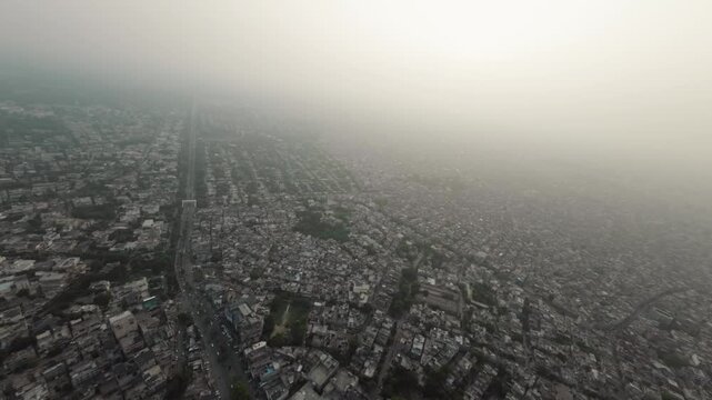 Aerial view of Lahore City with air pollution